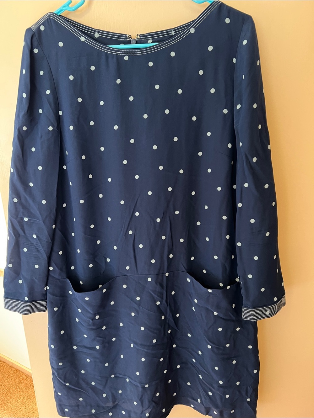 J. Crew Navy Blue Polka Dot Mini Dress with pockets